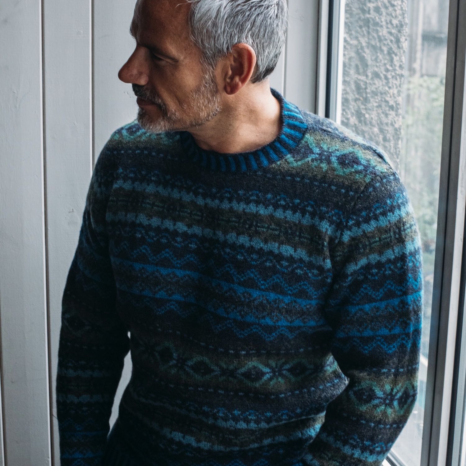 Eribe Knitwear Brodie Fairisle Sweater in Kingfisher