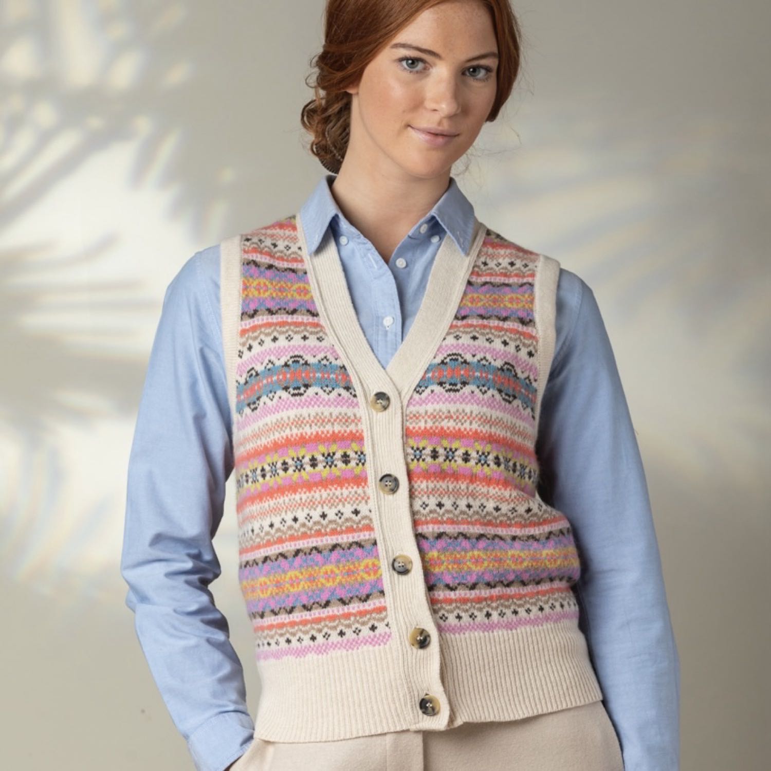 Eribe Kinross Fairisle Waistcoat Coral