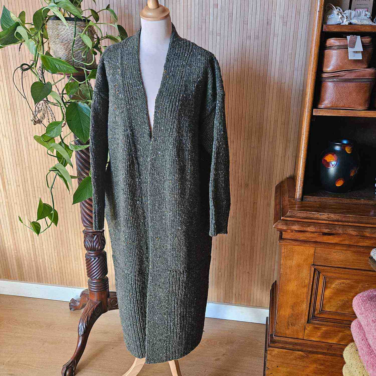 Killaloe Tweed Extra Long  Coat/Cardigan -Fern