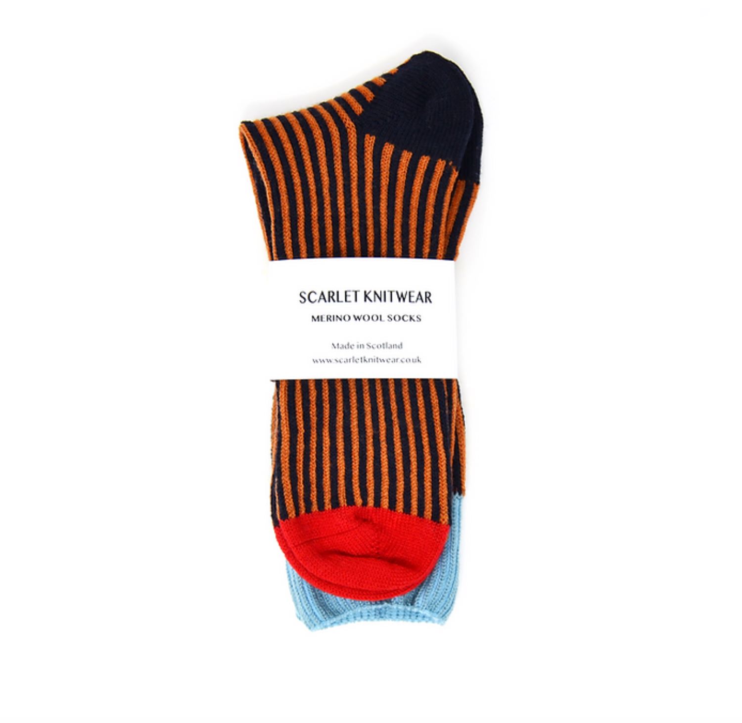 Merino Wool Socks - Navy/Rust Stripes size UK 6-11