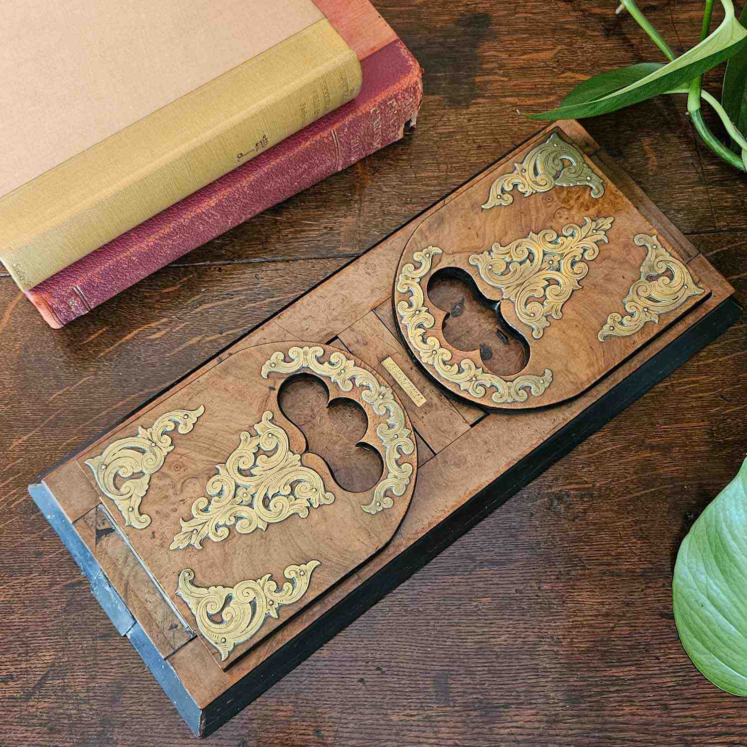 Victorian Burr Walnut and Brass Book Slide