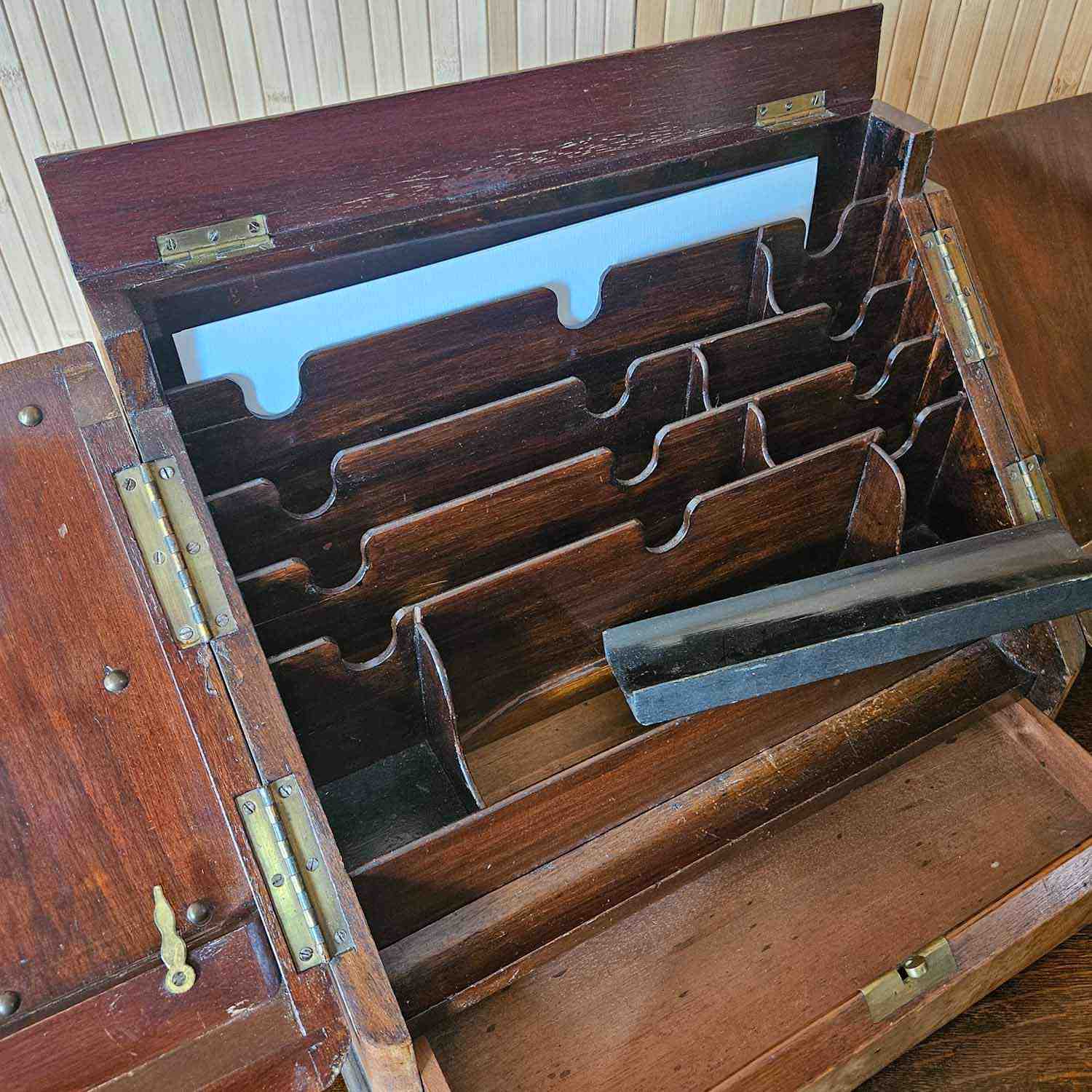 Antique burr walnut desktop stationary cabinet