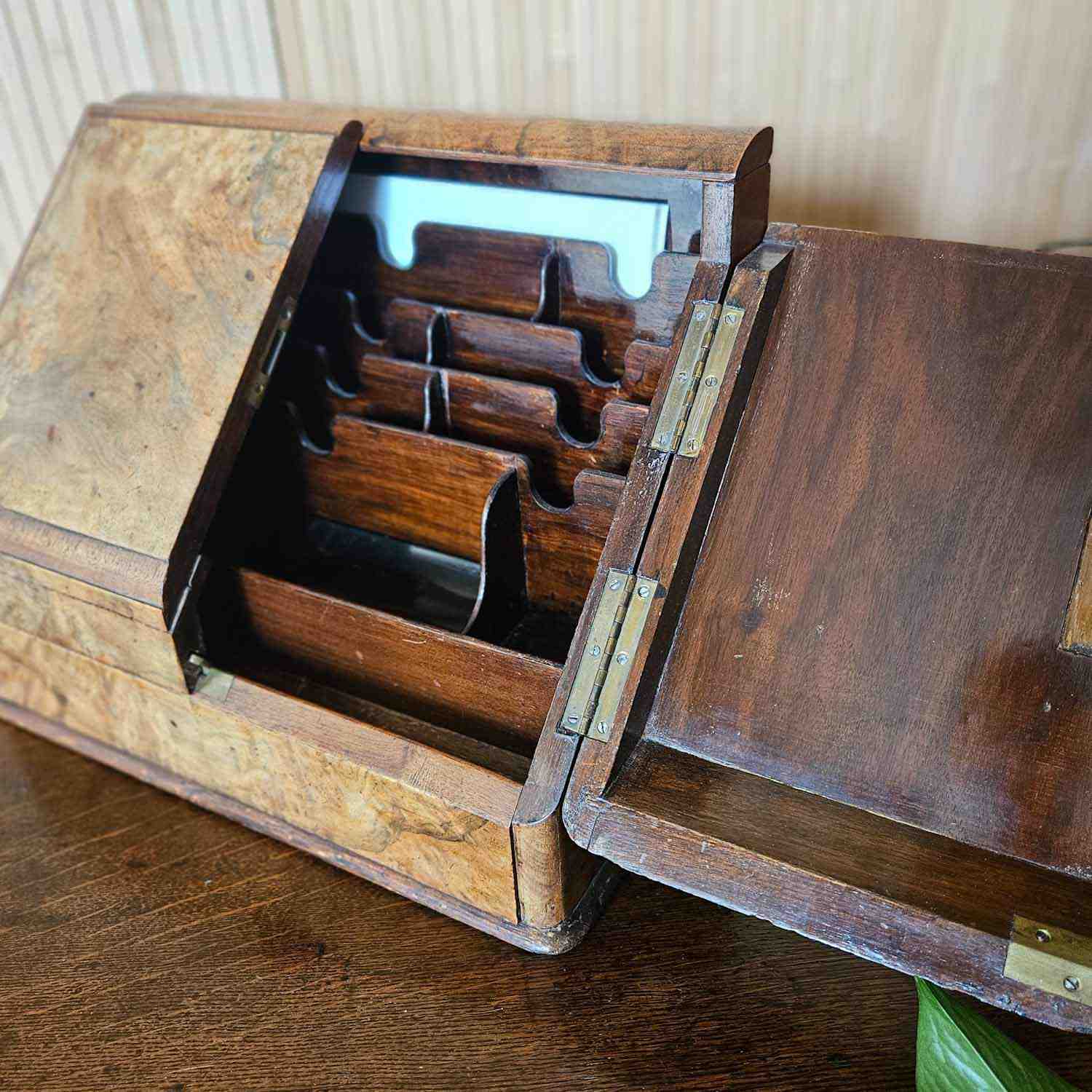 Antique burr walnut desktop stationary cabinet