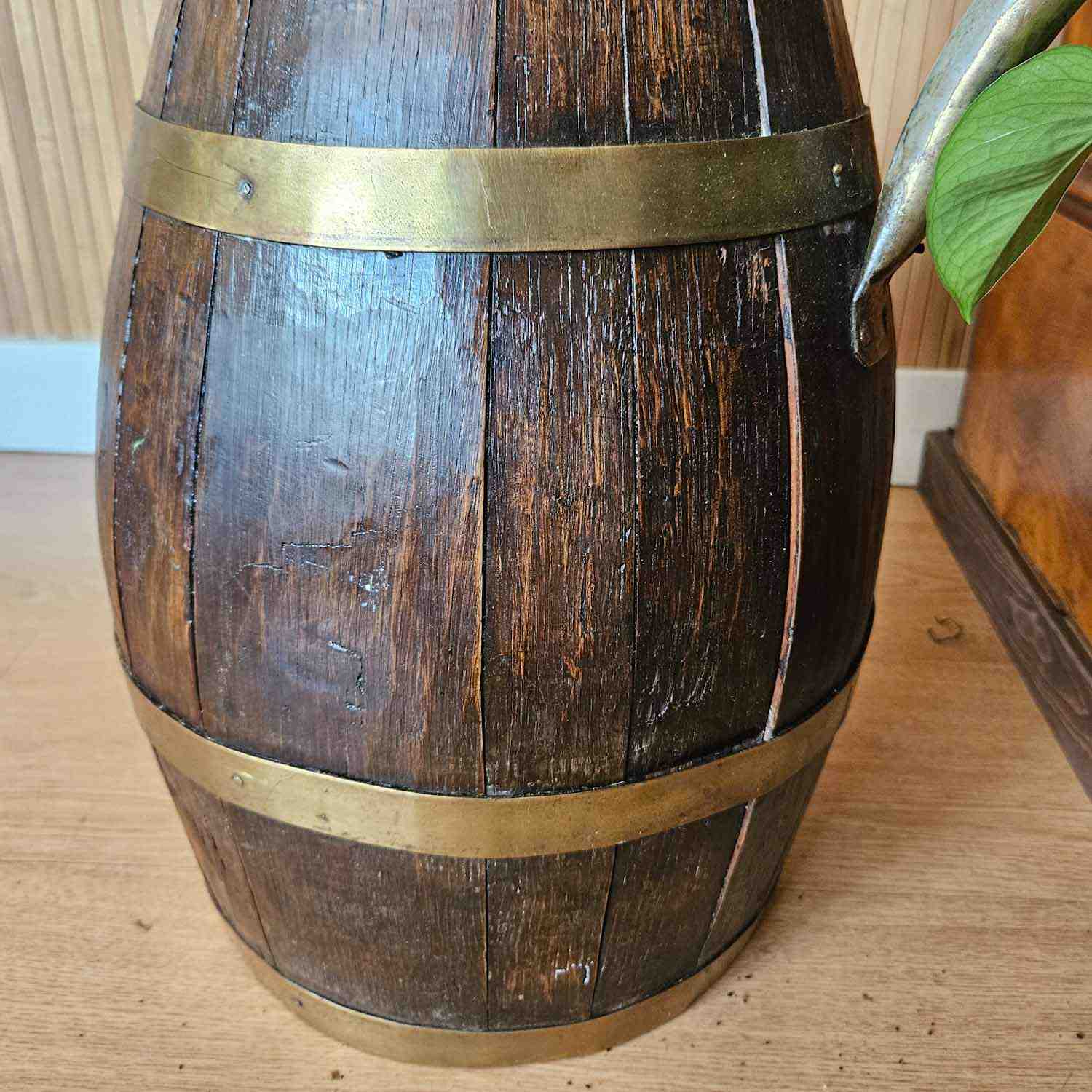 Large Victorian Oak Brass Coopered Jug