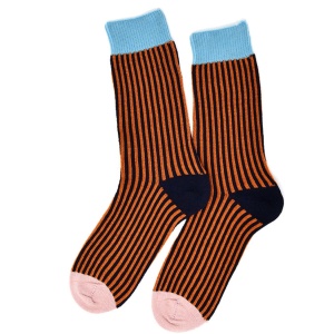 Merino Wool Socks - Rust/Navy Stripes size UK 4-7