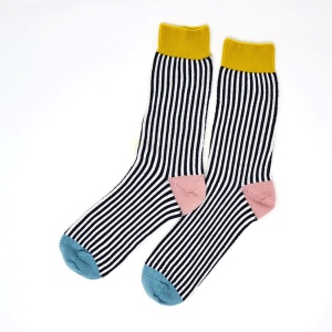 Merino Wool Socks - White/Navy Stripes size UK 4-7