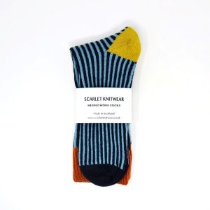 Merino Wool Socks - Aqua/Navy Stripes size UK 6-11