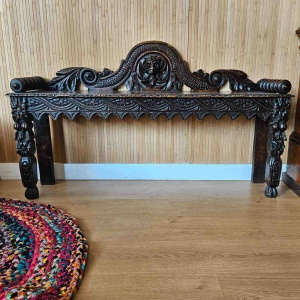 Antique Victorian Heavily Carved Oak Hall Bench