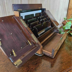 Antique burr walnut desktop stationary cabinet