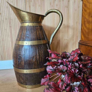 Large Victorian Oak Brass Coopered Jug