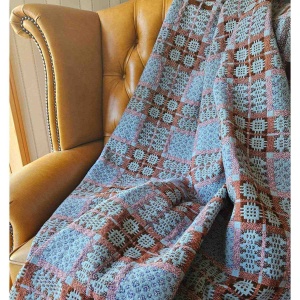 Vintage Welsh blanket in aqua, brown and pink